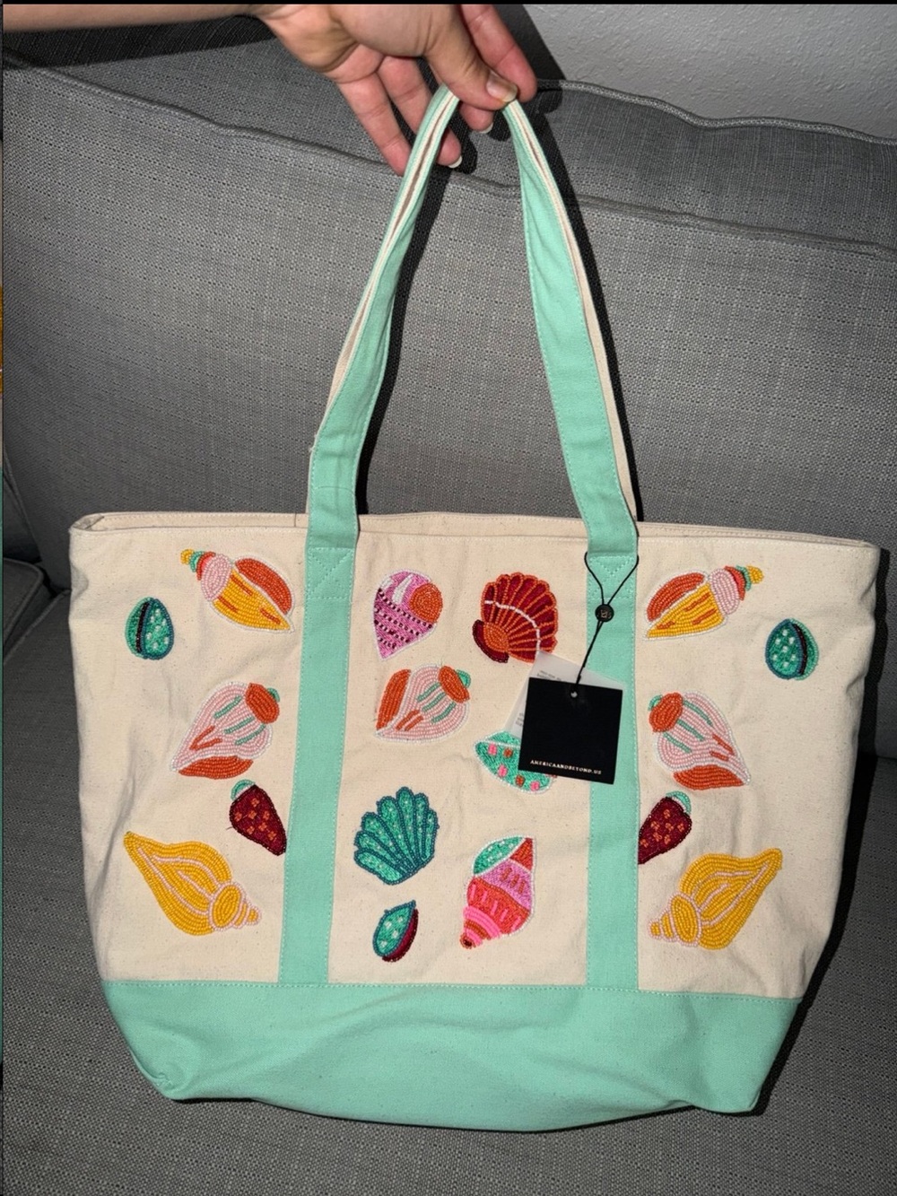 NEW VIRAL America & Beyond Beaded Shell - Canvas Tote Bag